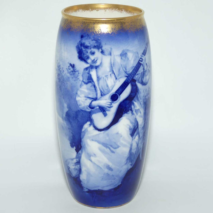 Royal Doulton Blue Childrens large cylinder vase |Woman with Guitar|