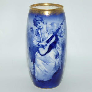 Royal Doulton Blue Childrens large cylinder vase |Woman with Guitar|