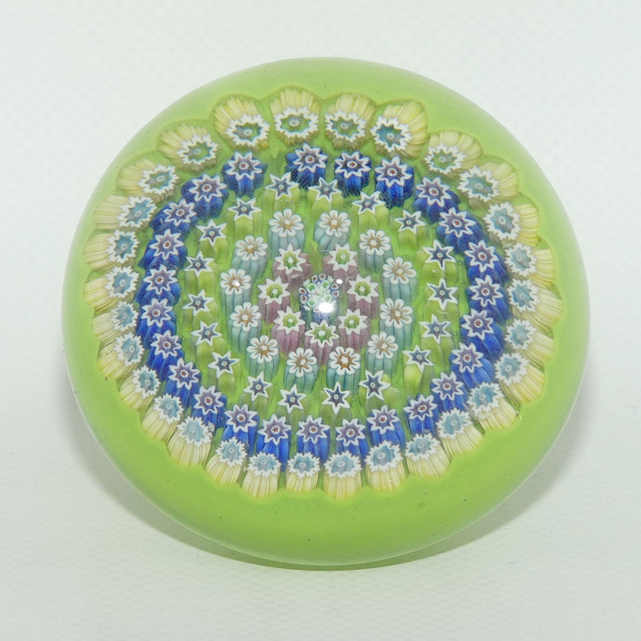 John Deacons Scotland Concentric Millefiori large paperweight | Lime Green