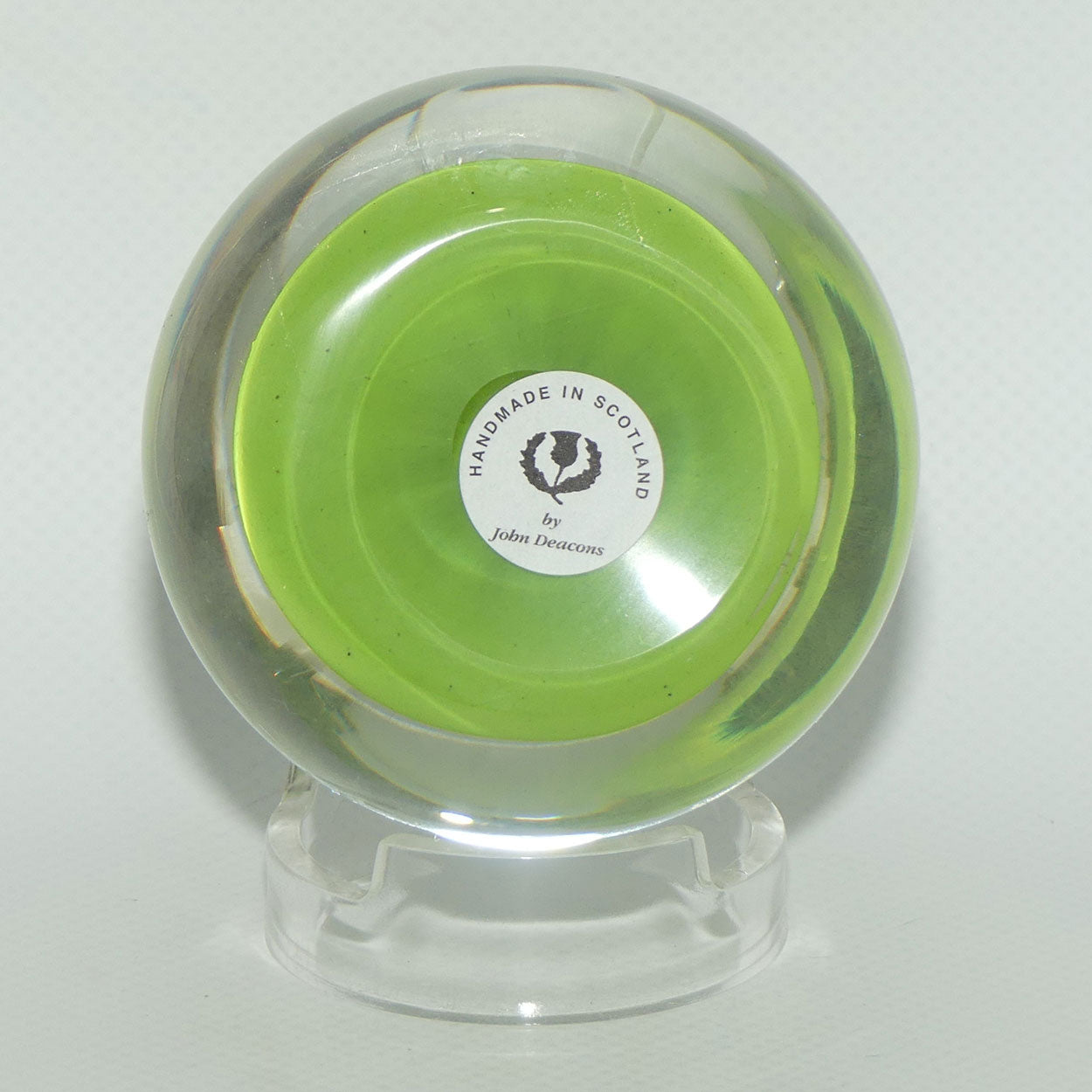 John Deacons Scotland Concentric Millefiori large paperweight | Lime Green