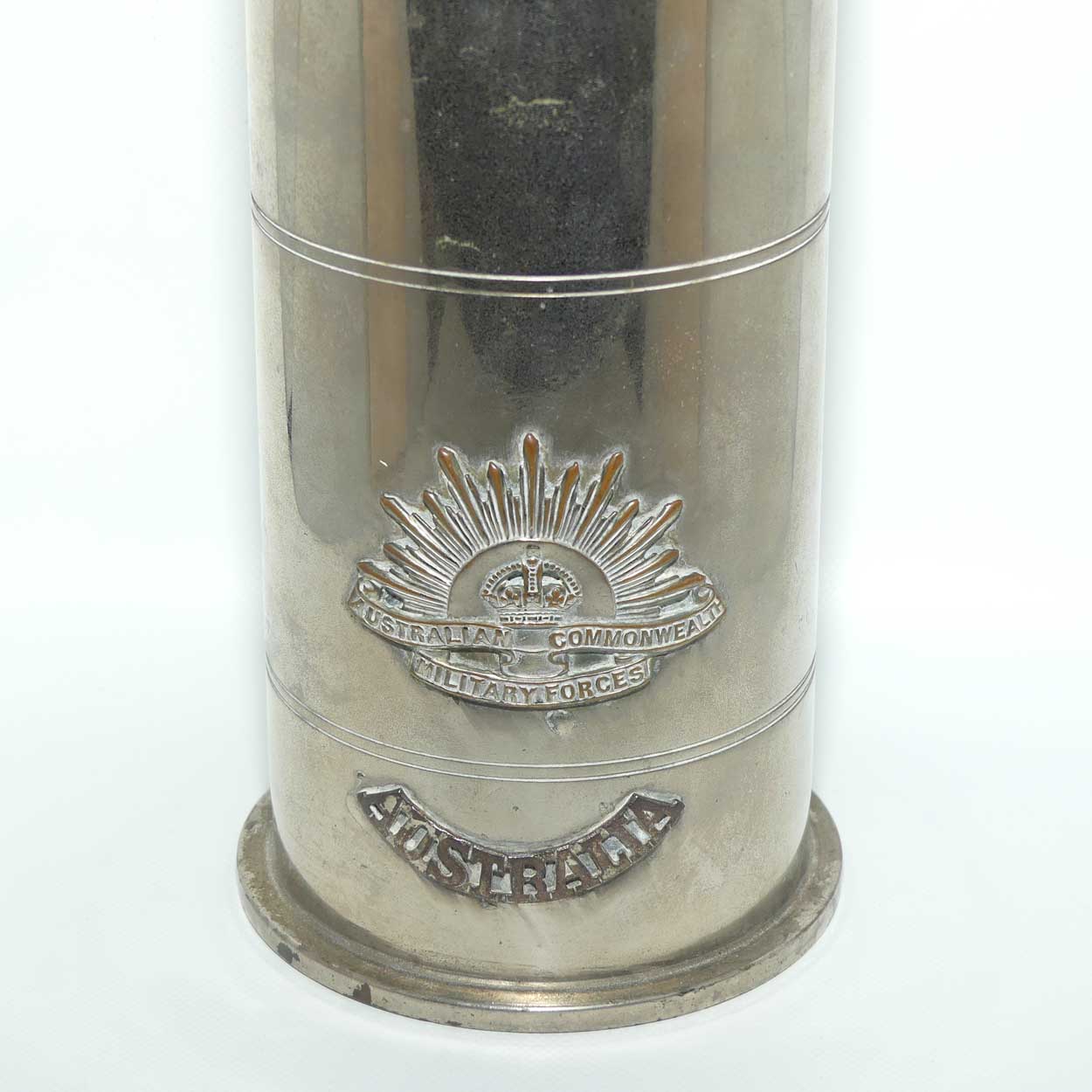 Trench Art Australian Commonwealth Military Forces chromed shell casing
