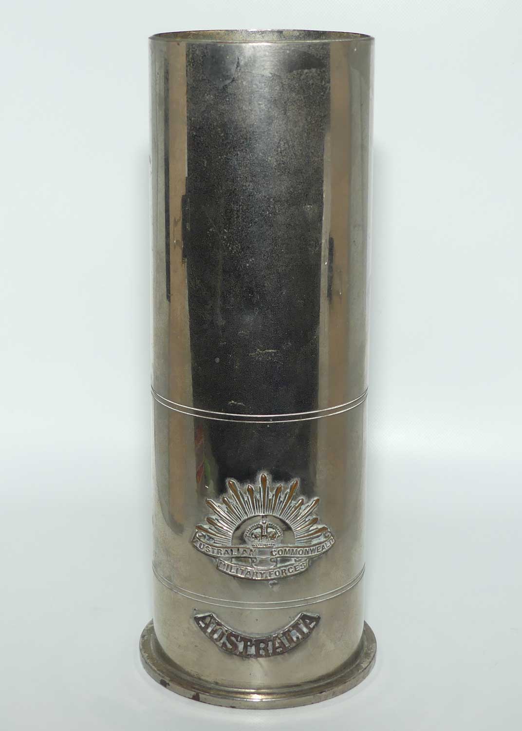 Trench Art Australian Commonwealth Military Forces chromed shell casing
