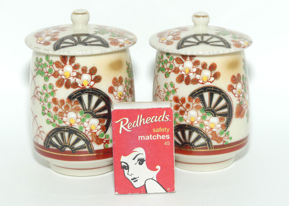 Pair of Oriental Waterwheel and Cherry Blossom decorated pots