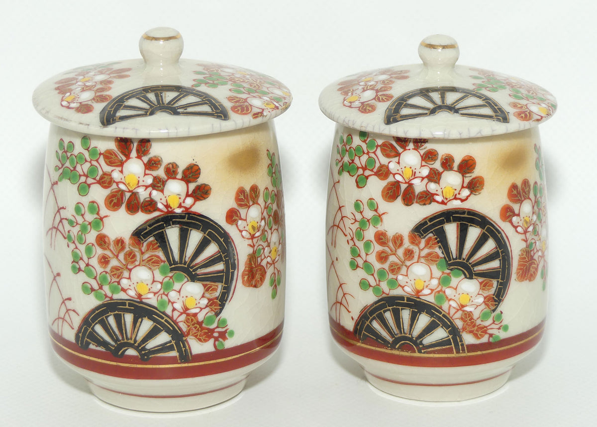 Pair of Oriental Waterwheel and Cherry Blossom decorated pots