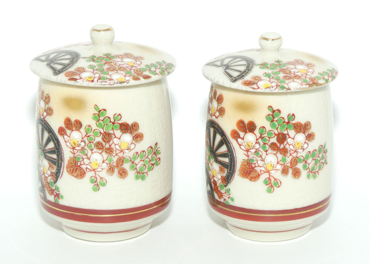 Pair of Oriental Waterwheel and Cherry Blossom decorated pots