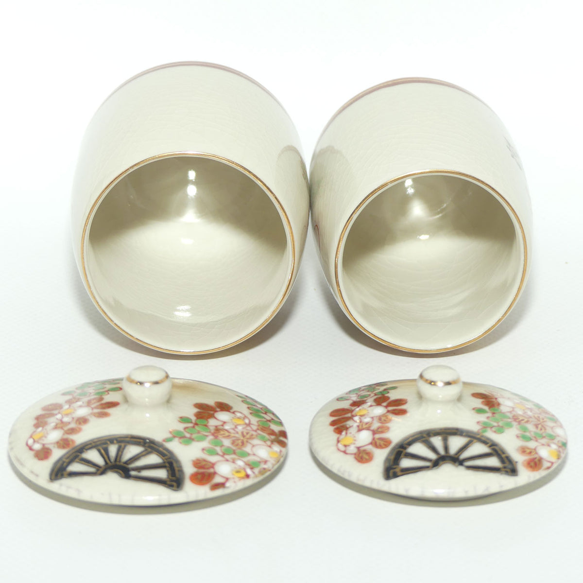 Pair of Oriental Waterwheel and Cherry Blossom decorated pots