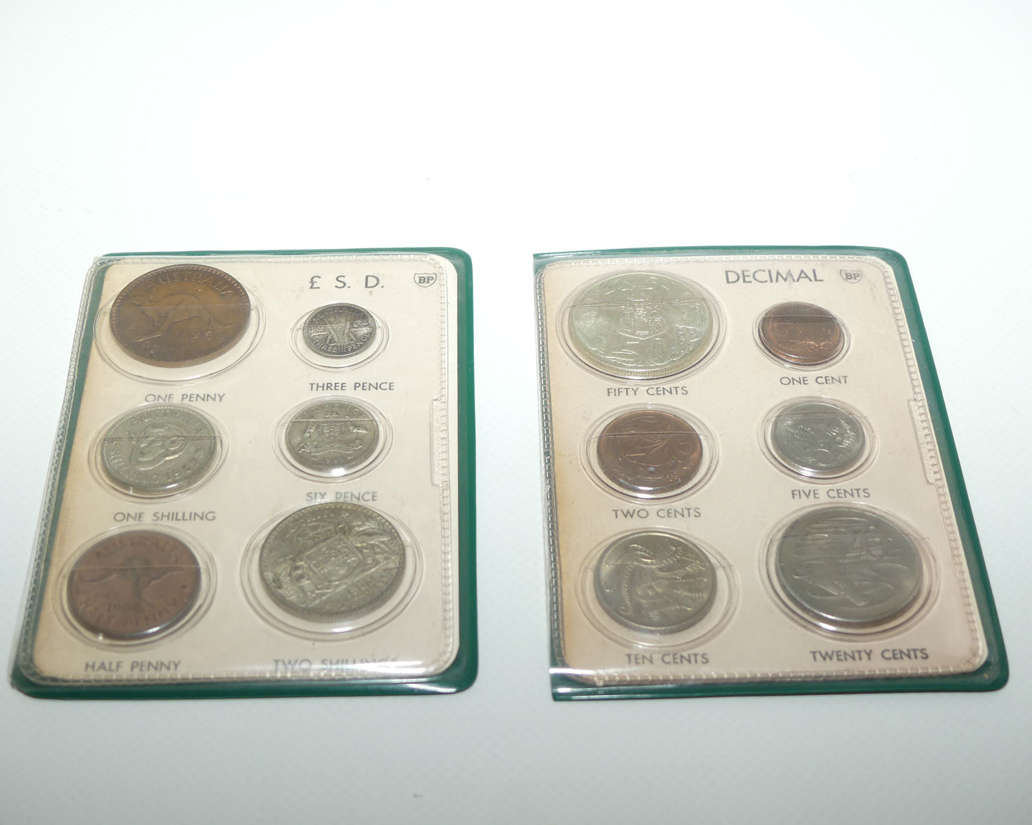 BP pair of Australian Souvenir Coin Wallets | Last Pre Decimal and First Decimal coins