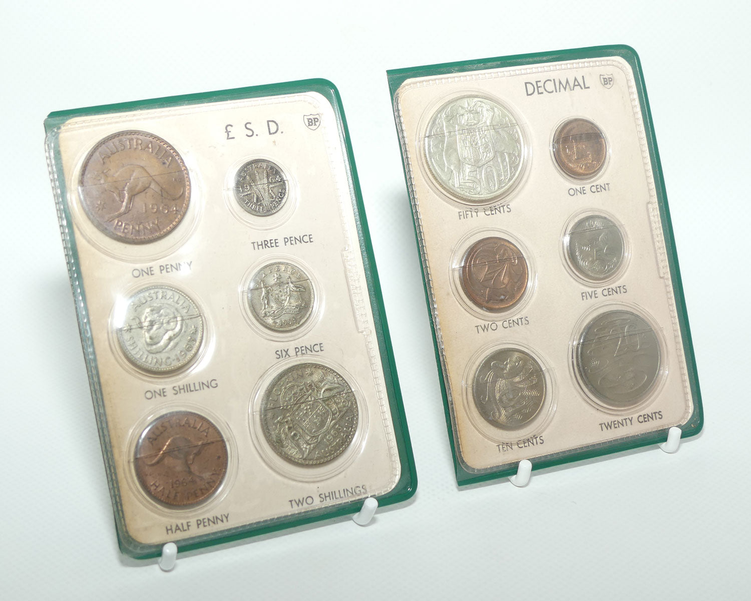 BP pair of Australian Souvenir Coin Wallets | Last Pre Decimal and First Decimal coins