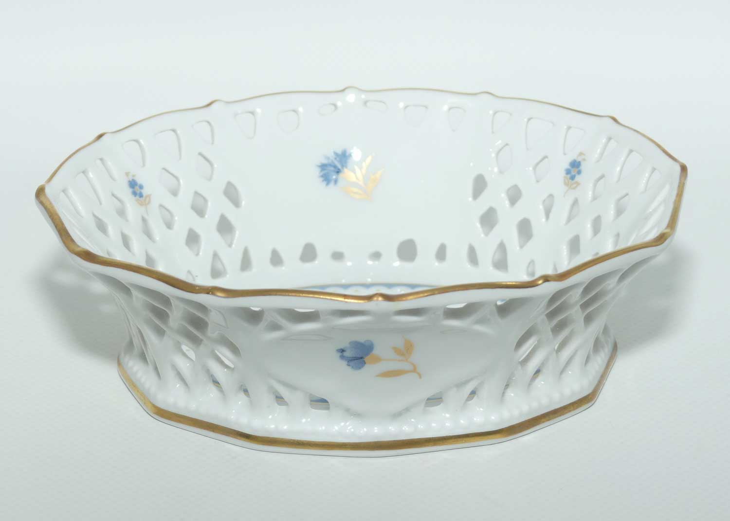 Schumann Arzberg Bavaria lattice basket | Blue Floral and Gilt
