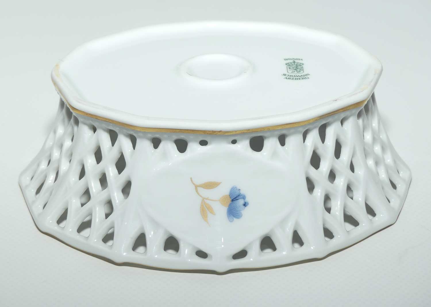 Schumann Arzberg Bavaria lattice basket | Blue Floral and Gilt