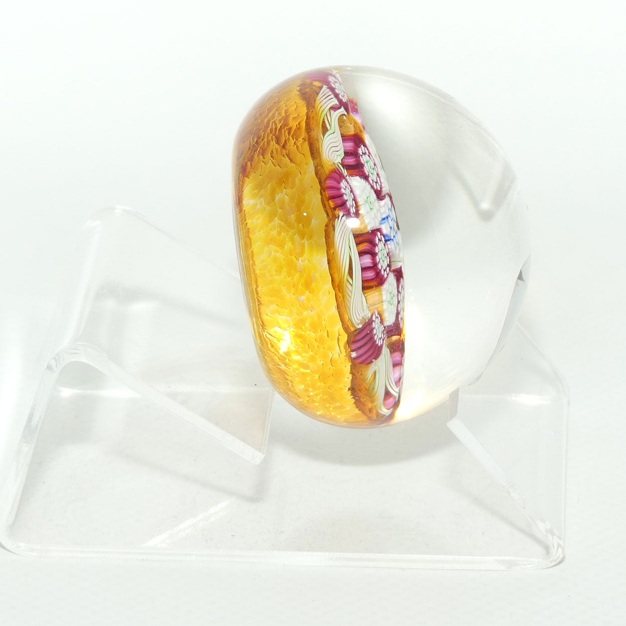 John Deacons Scotland Complex Latticino Garland miniature paperweight | Amber