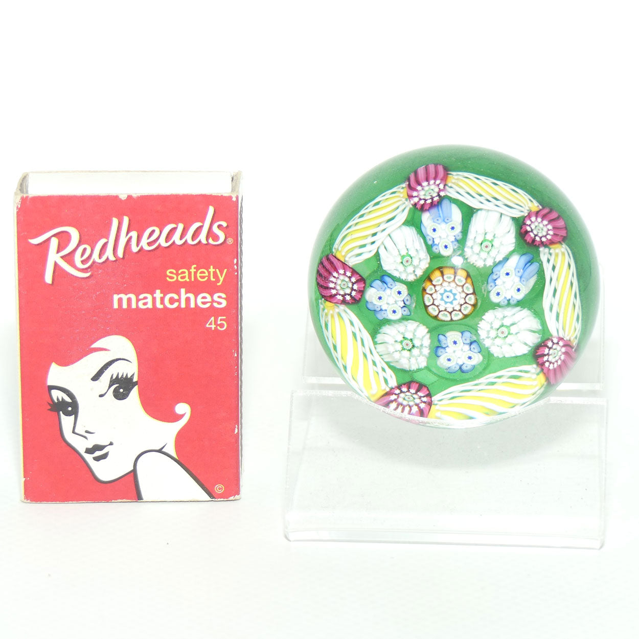 John Deacons Scotland Complex Latticino Garland miniature paperweight | Emerald