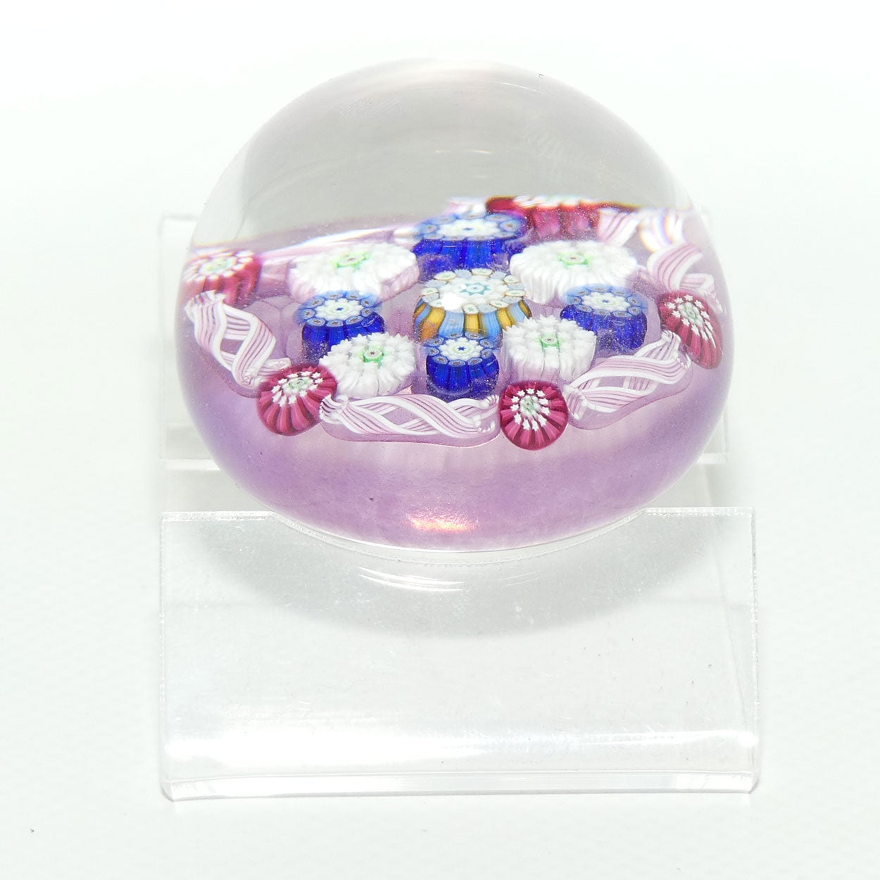 John Deacons Scotland Complex Latticino Garland miniature paperweight | Lavender