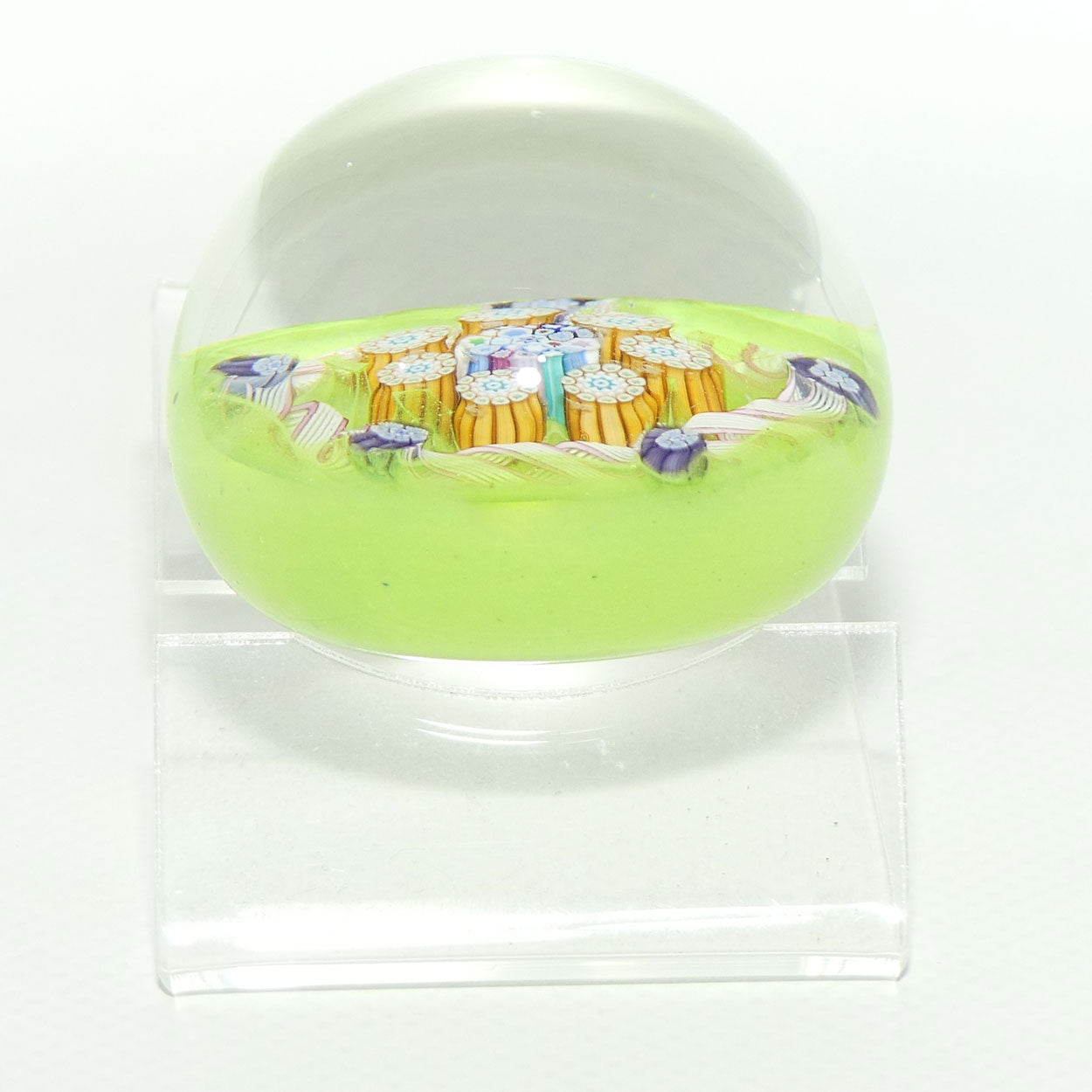 John Deacons Scotland Complex Latticino Garland miniature paperweight | Lime