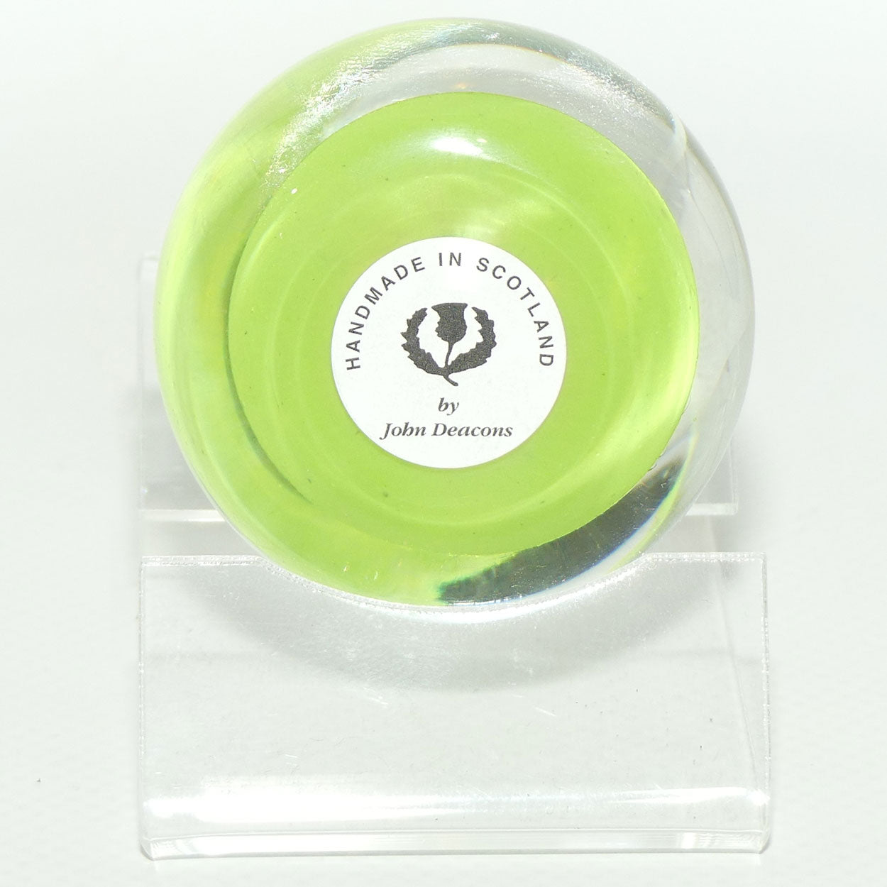 John Deacons Scotland Complex Latticino Garland miniature paperweight | Lime