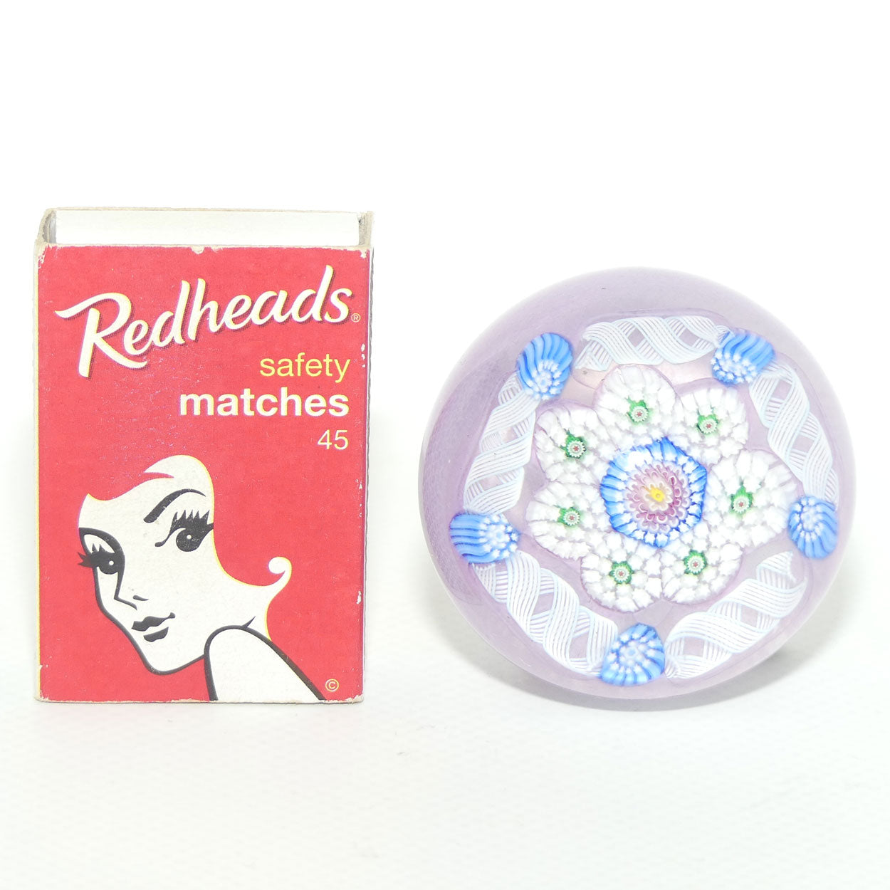 John Deacons Scotland Complex Latticino Garland miniature paperweight | Mauve