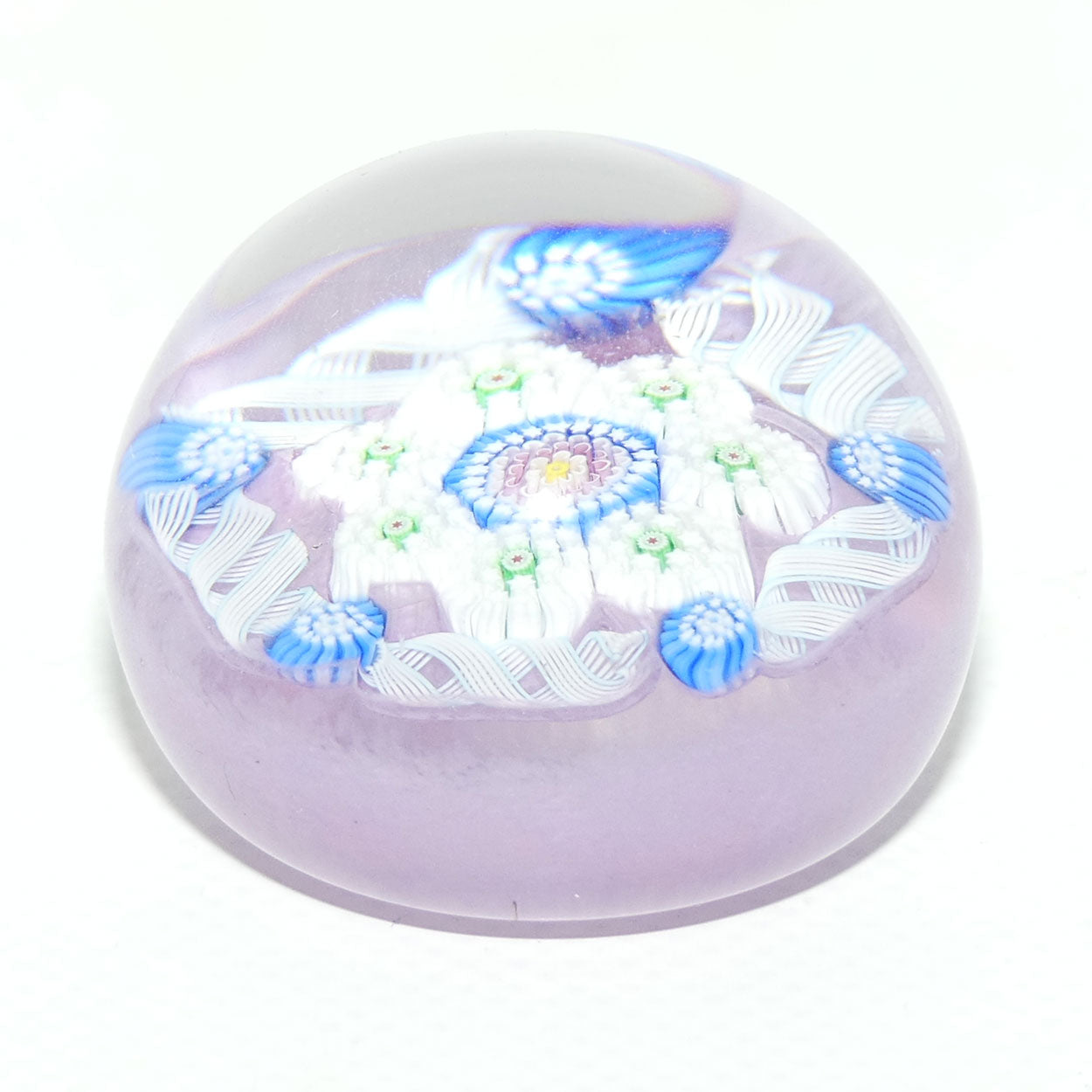 John Deacons Scotland Complex Latticino Garland miniature paperweight | Mauve