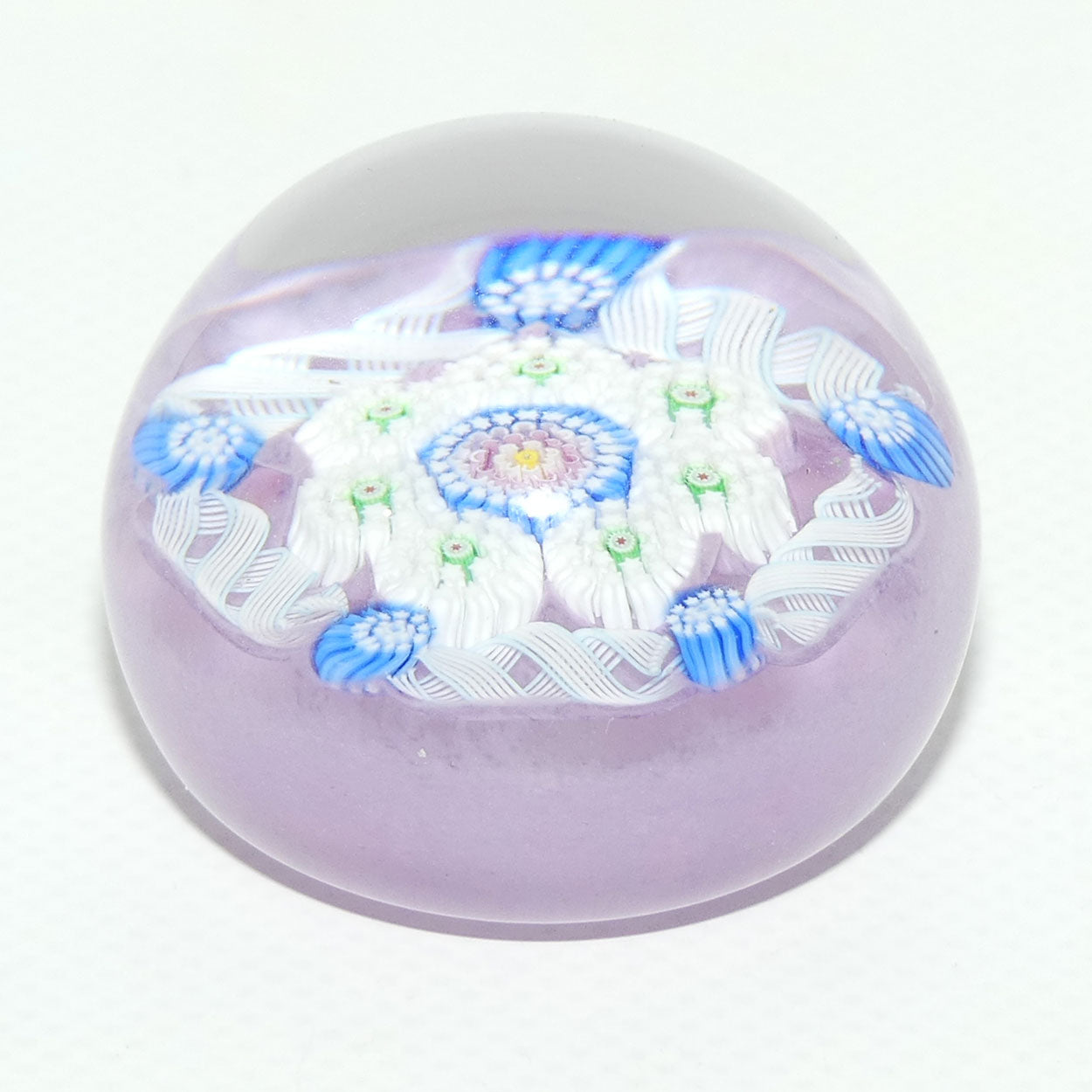 John Deacons Scotland Complex Latticino Garland miniature paperweight | Mauve