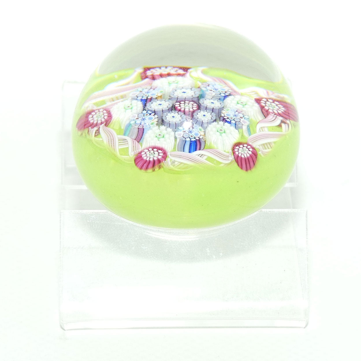 John Deacons Scotland Complex Latticino Garland miniature paperweight | Pear