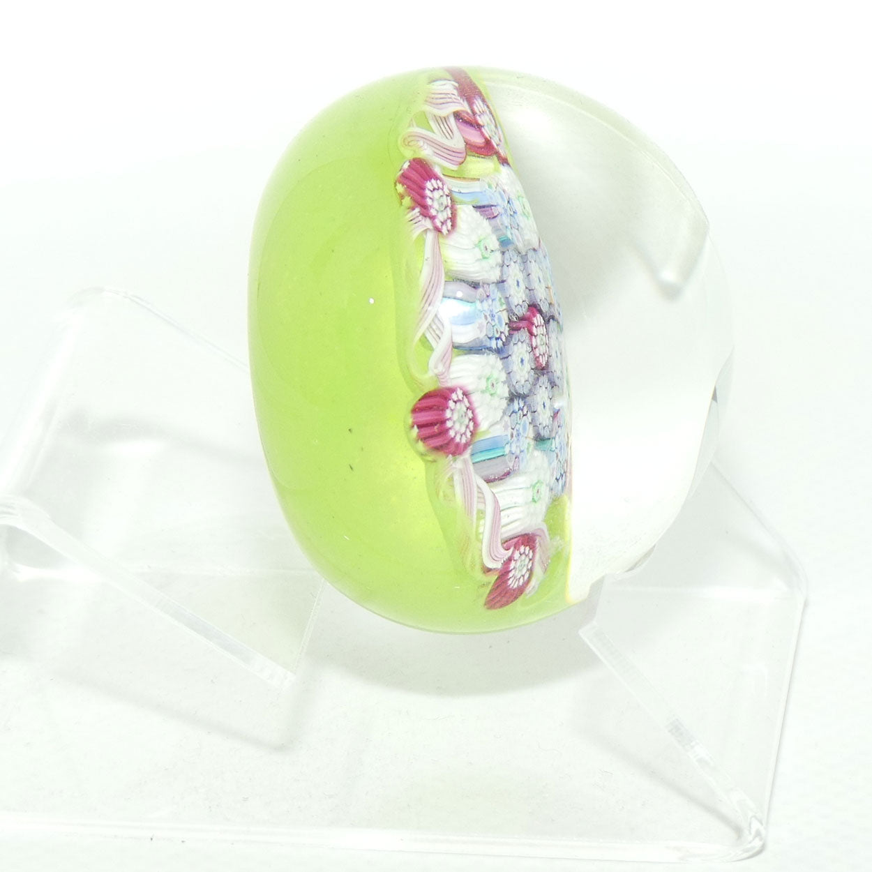 John Deacons Scotland Complex Latticino Garland miniature paperweight | Pear