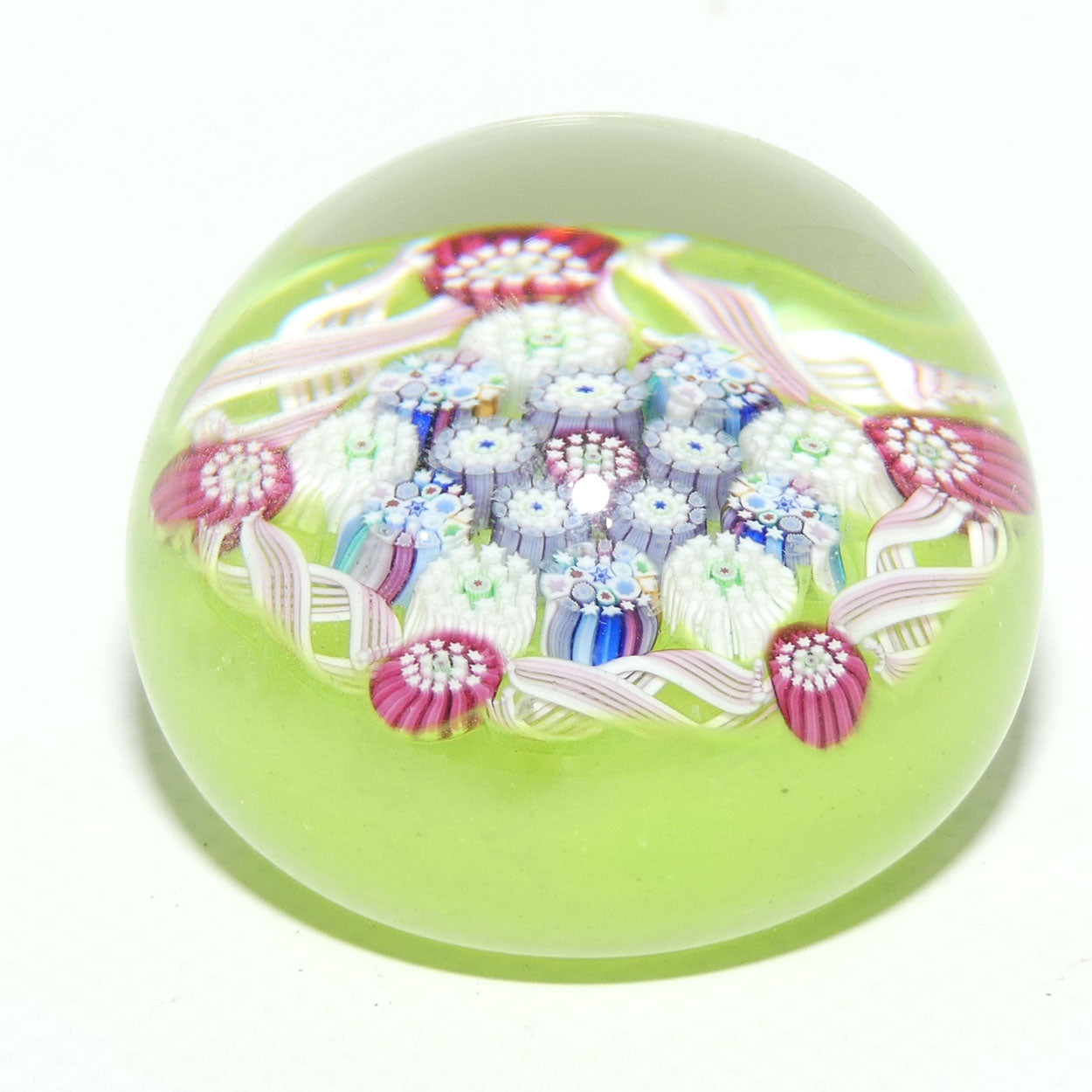 John Deacons Scotland Complex Latticino Garland miniature paperweight | Pear