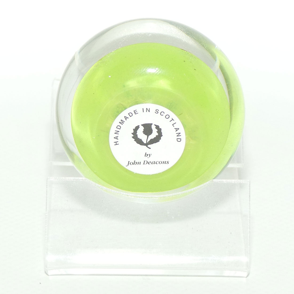 John Deacons Scotland Complex Latticino Garland miniature paperweight | Pear