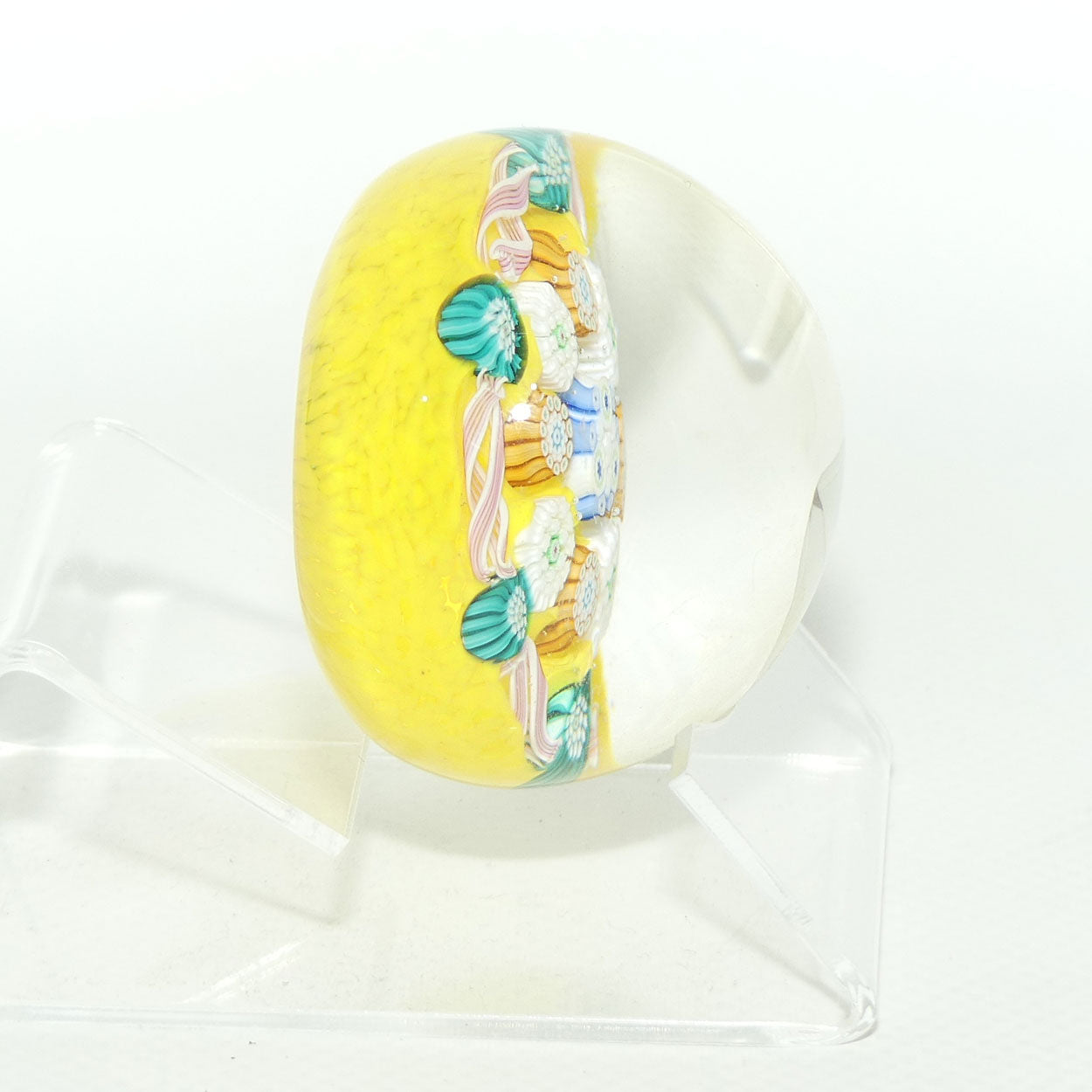 John Deacons Scotland Complex Latticino Garland miniature paperweight | Yellow