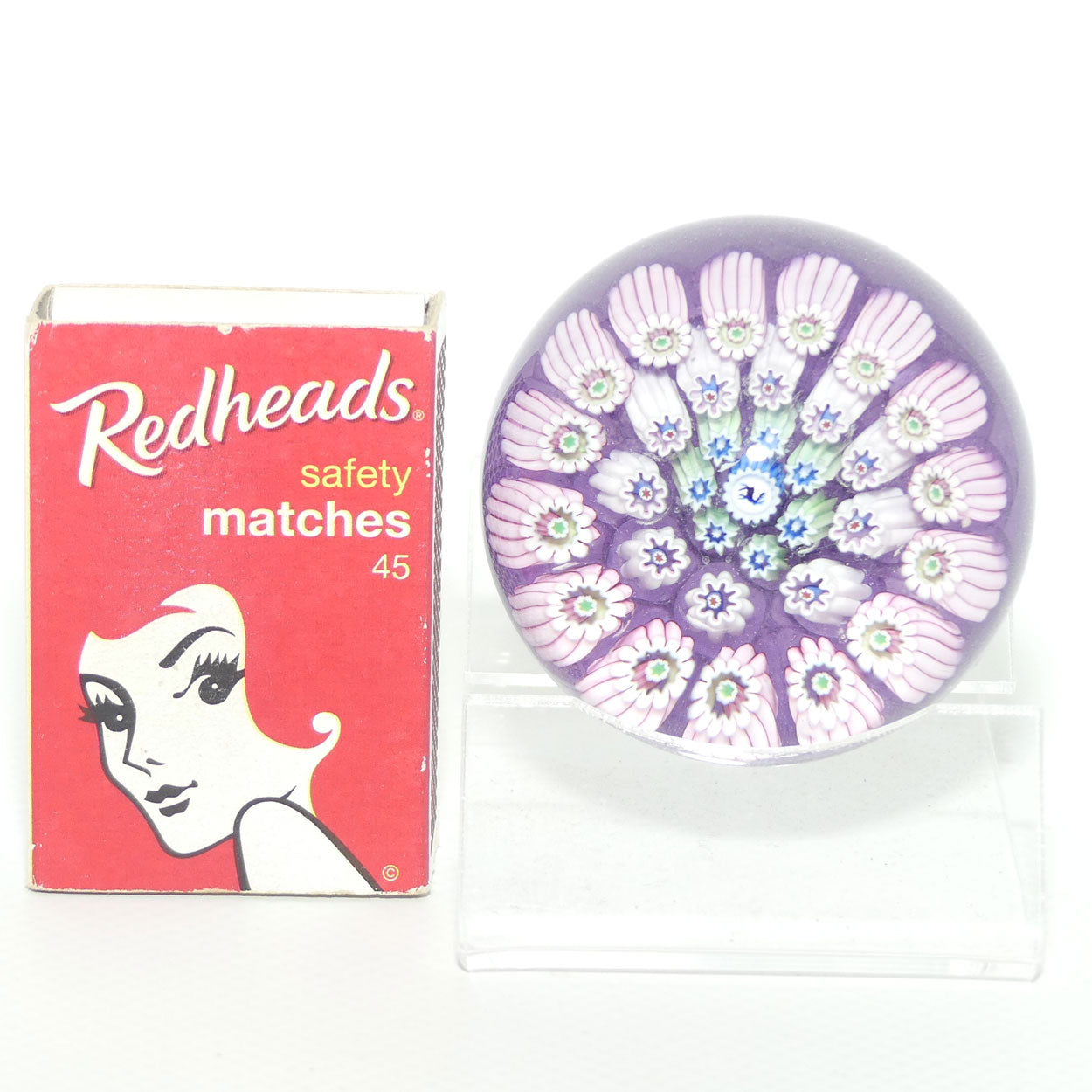 John Deacons Scotland Millefiori Silhouette Cane miniature paperweight | Lavender