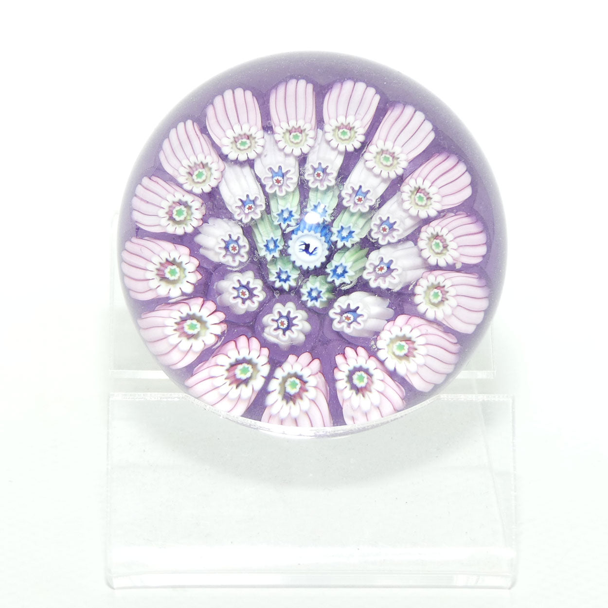 John Deacons Scotland Millefiori Silhouette Cane miniature paperweight | Lavender
