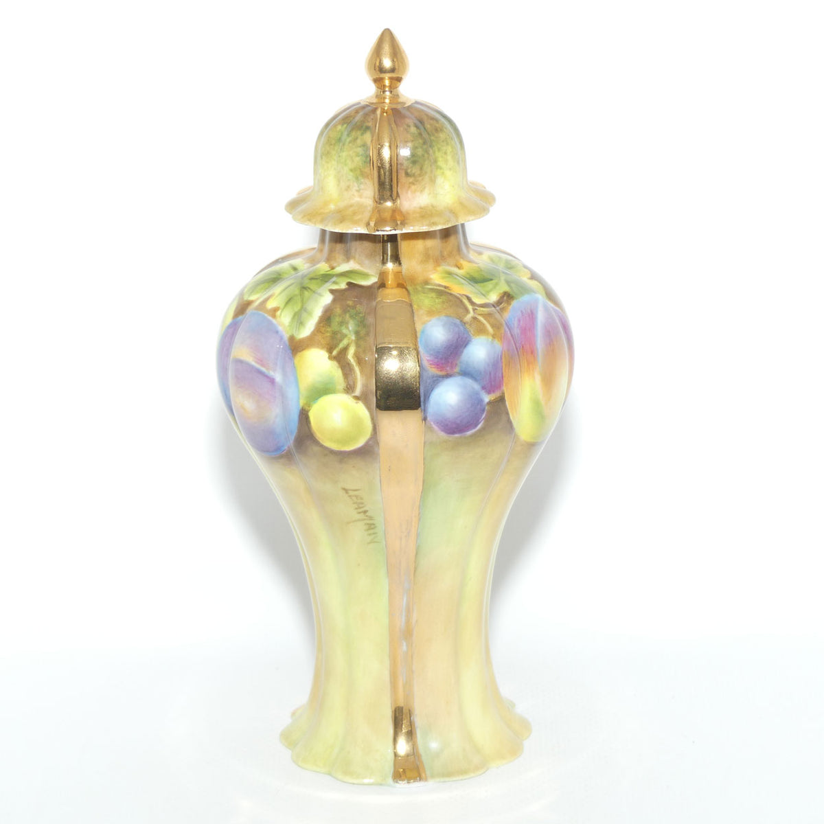 Hand Painted Lidded Fruit Urn signed Leaman