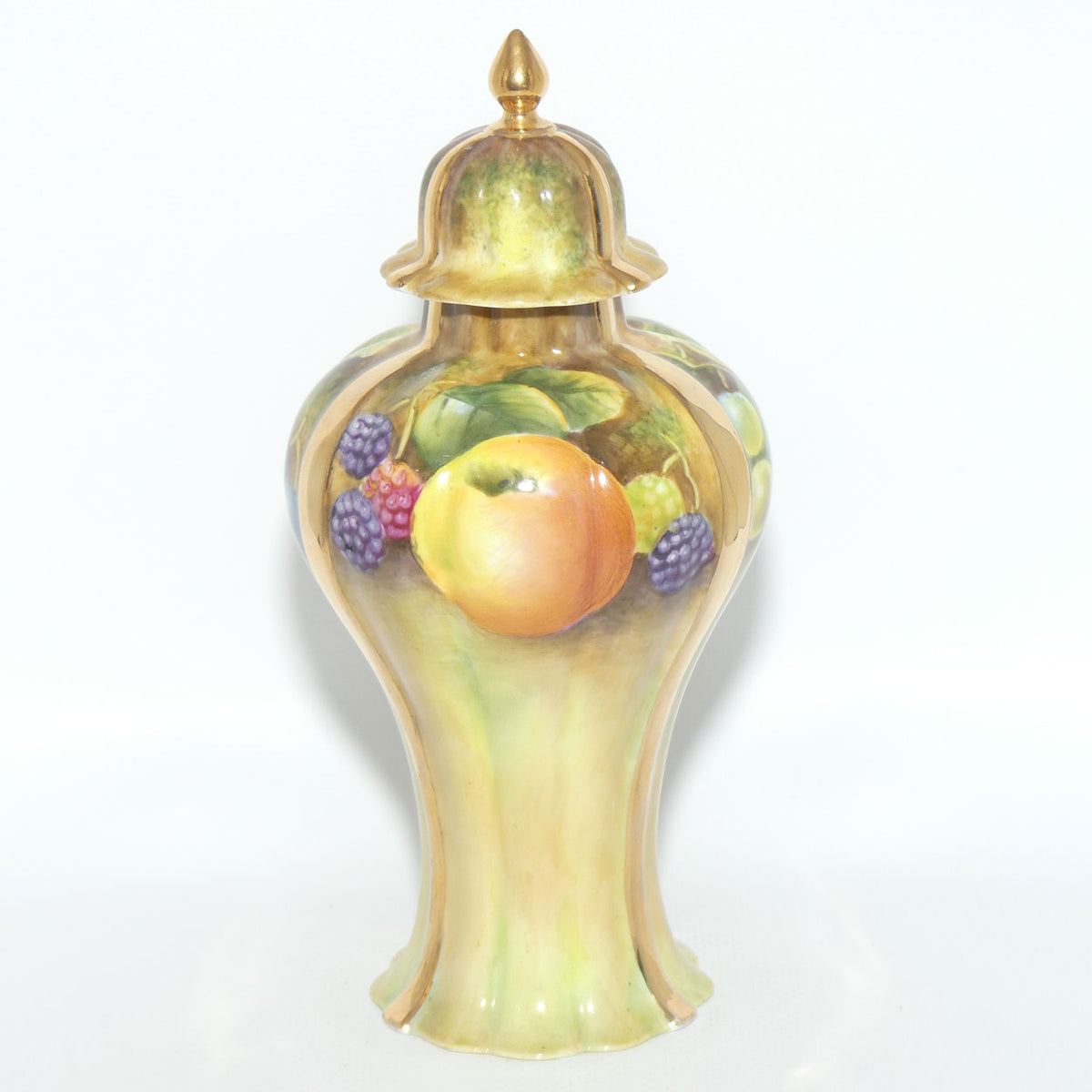 Hand Painted Lidded Fruit Urn signed Leaman
