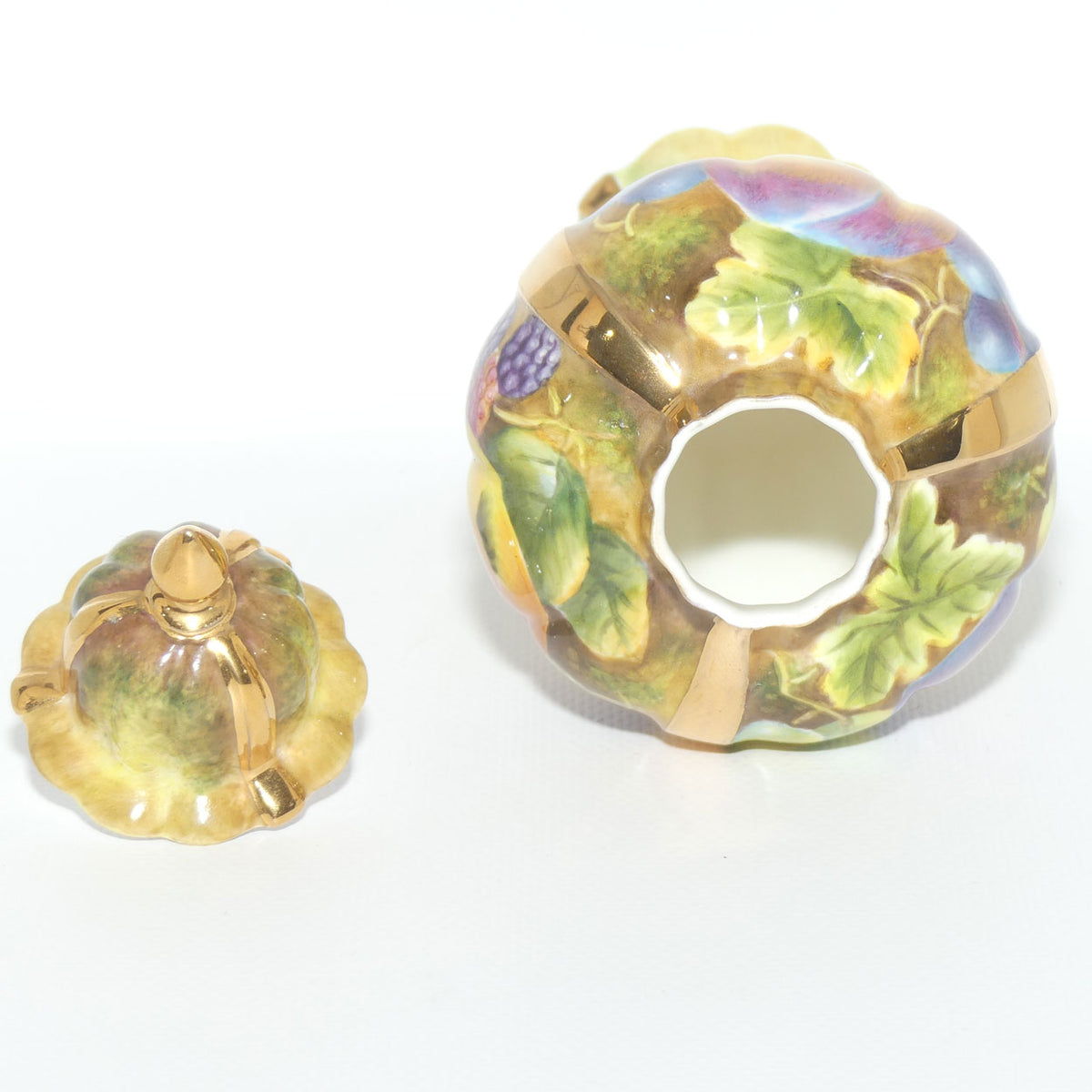 Hand Painted Lidded Fruit Urn signed Leaman