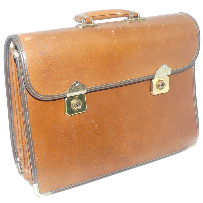 Vintage Tan leather 3 section briefcase | Cheney