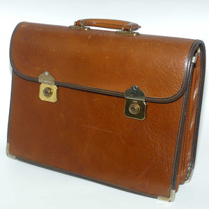 Vintage Tan leather 3 section briefcase | Cheney