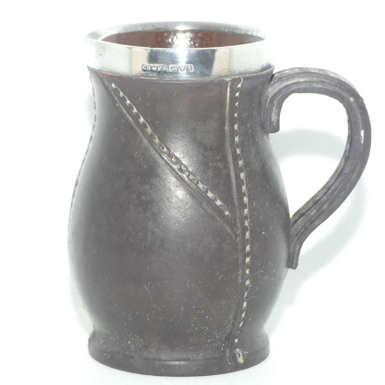 Royal Doulton Leatherware miniature jug with Sterling Silver rim | Chester 1903