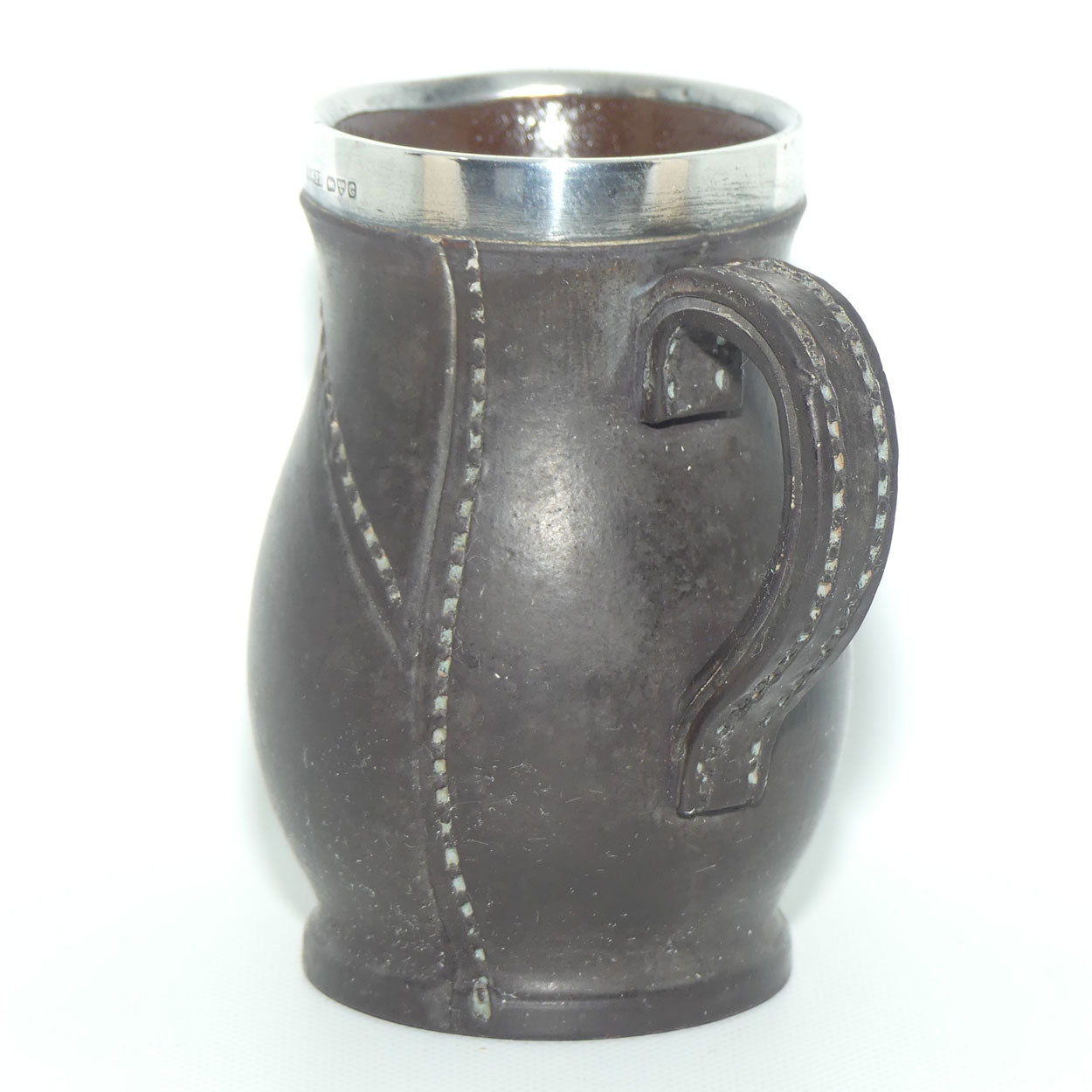Royal Doulton Leatherware miniature jug with Sterling Silver rim | Chester 1903