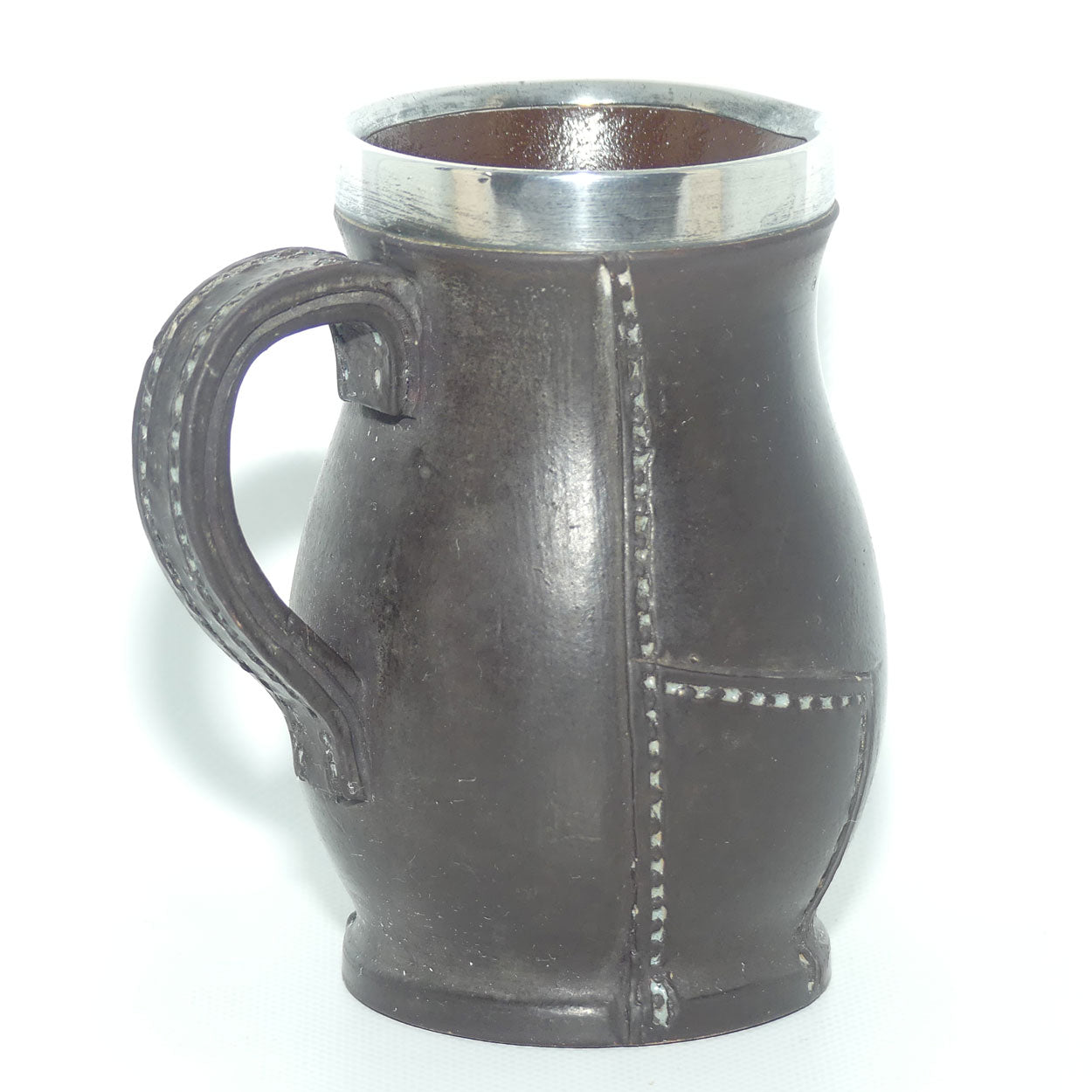 Royal Doulton Leatherware miniature jug with Sterling Silver rim | Chester 1903