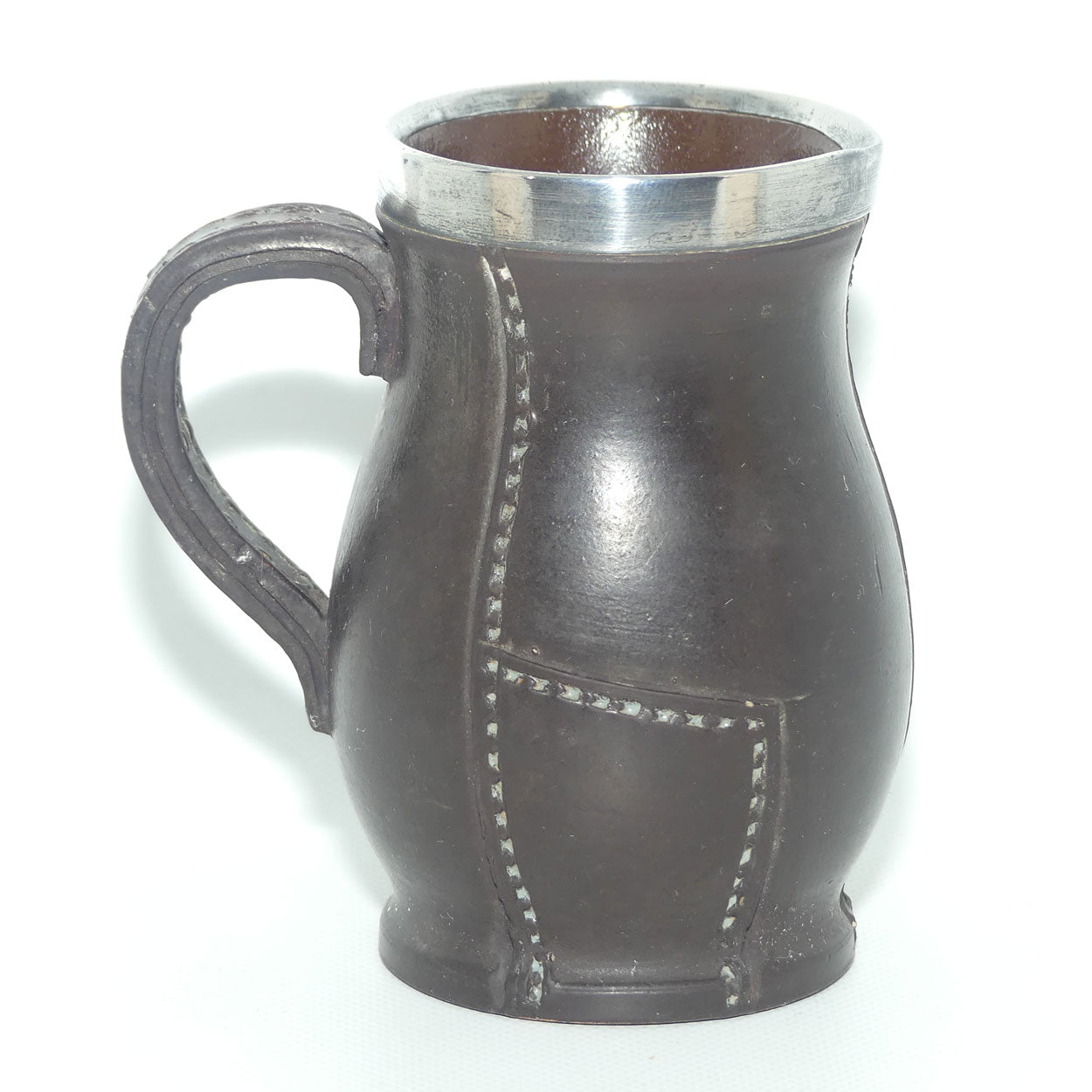 Royal Doulton Leatherware miniature jug with Sterling Silver rim | Chester 1903