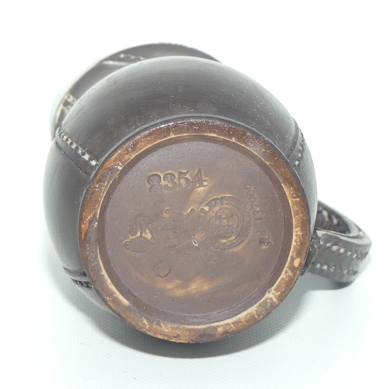 Royal Doulton Leatherware miniature jug with Sterling Silver rim | Chester 1903