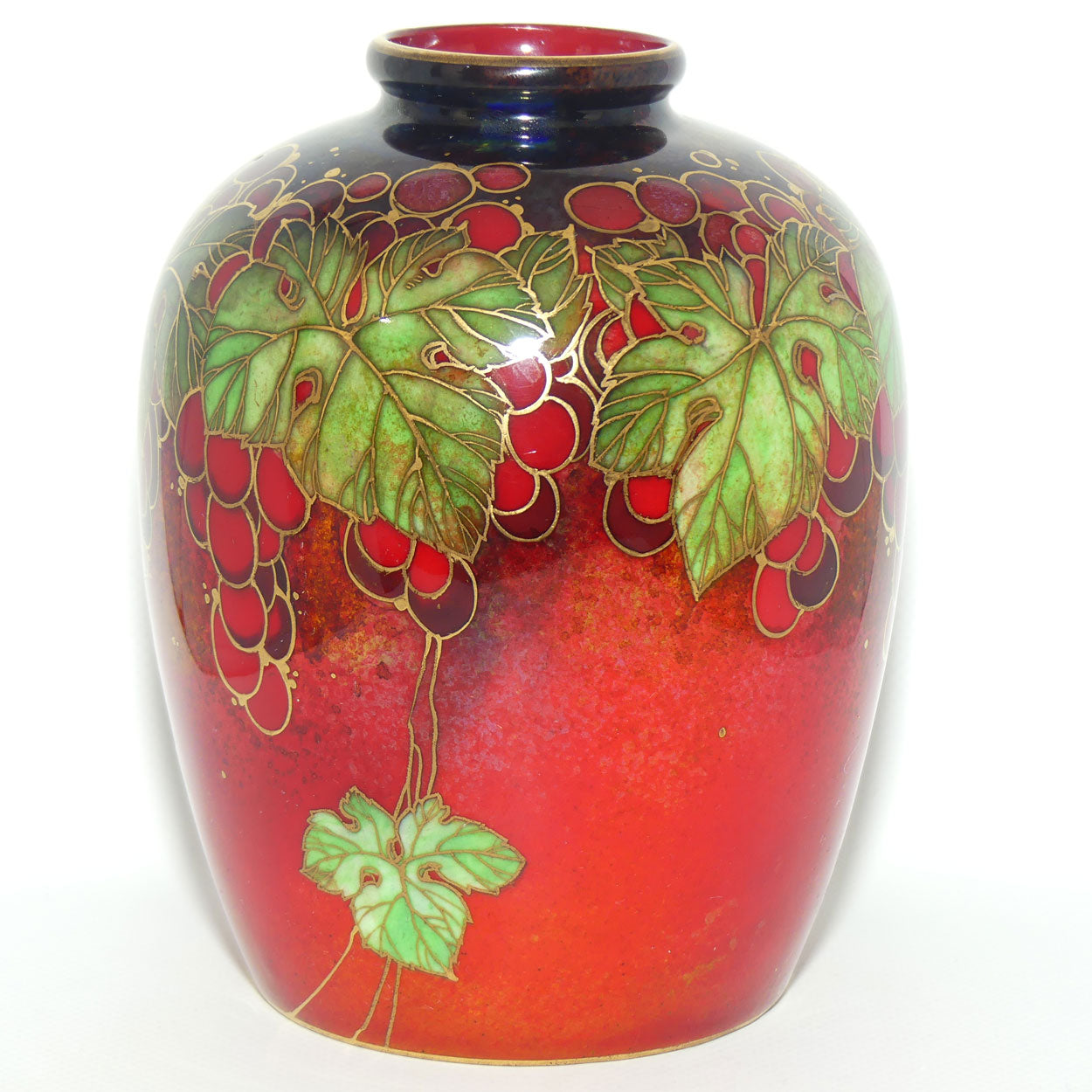 Royal Doulton Flambe Leaves and Grapes vase with gilt highlights | Harry Nixon