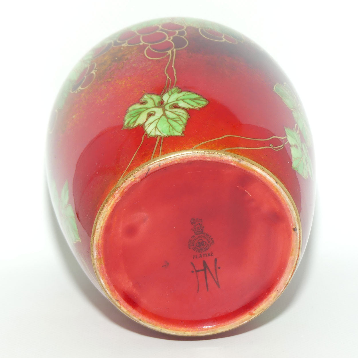 Royal Doulton Flambe Leaves and Grapes vase with gilt highlights | Harry Nixon