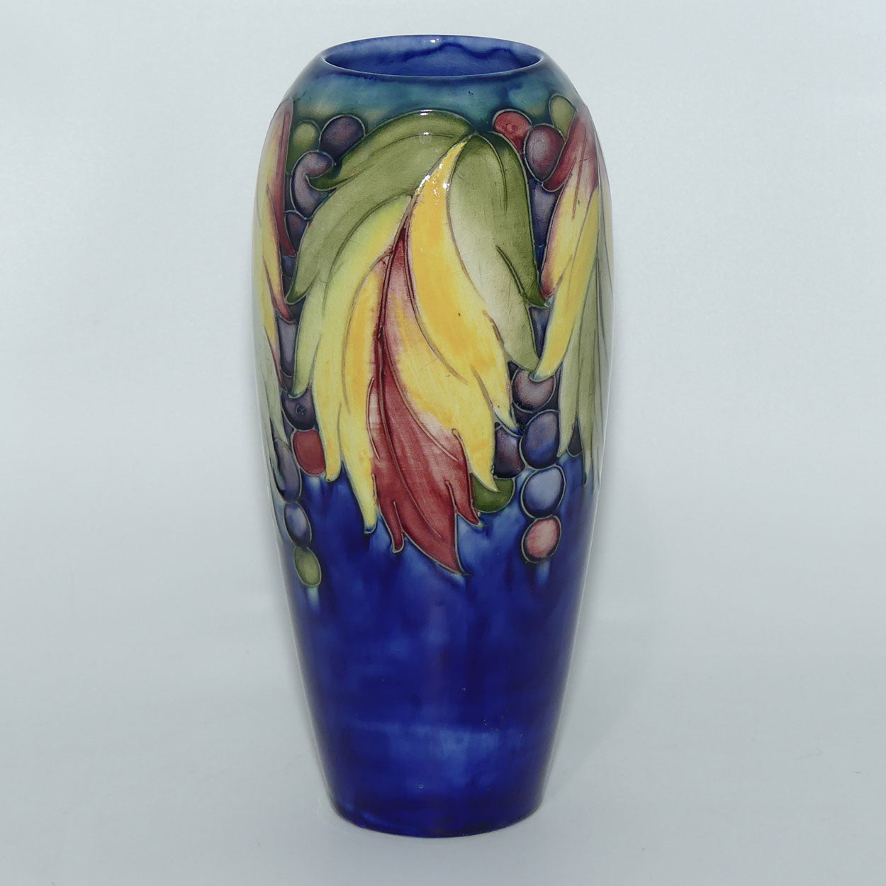 William Moorcroft Leaves and Fruit (Blue) tall vase