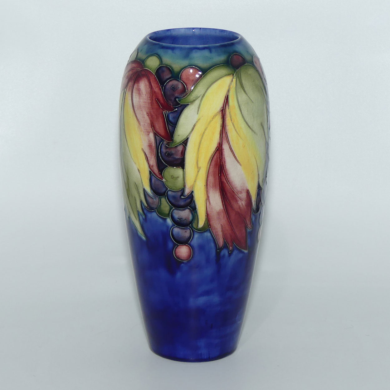 William Moorcroft Leaves and Fruit (Blue) tall vase