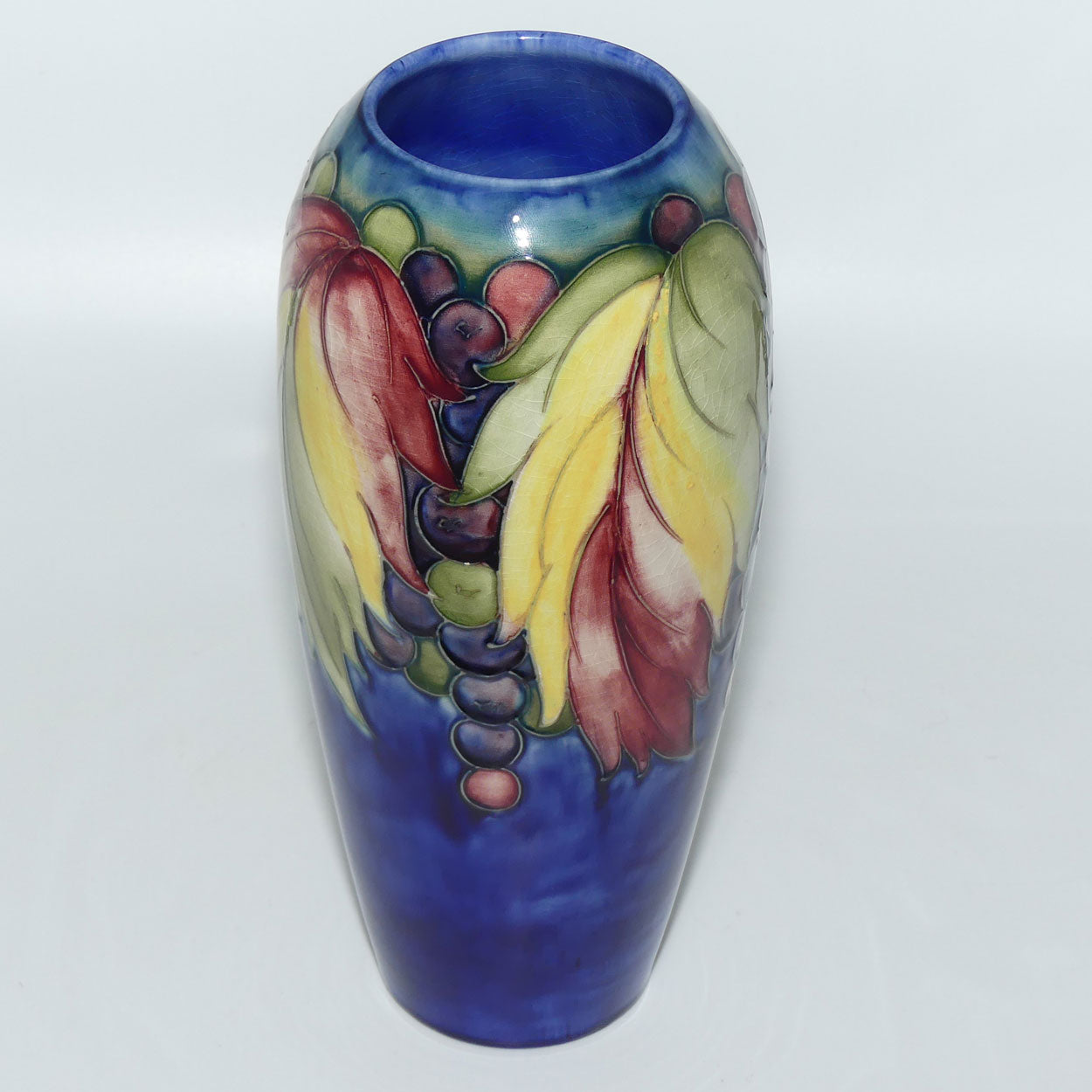 William Moorcroft Leaves and Fruit (Blue) tall vase