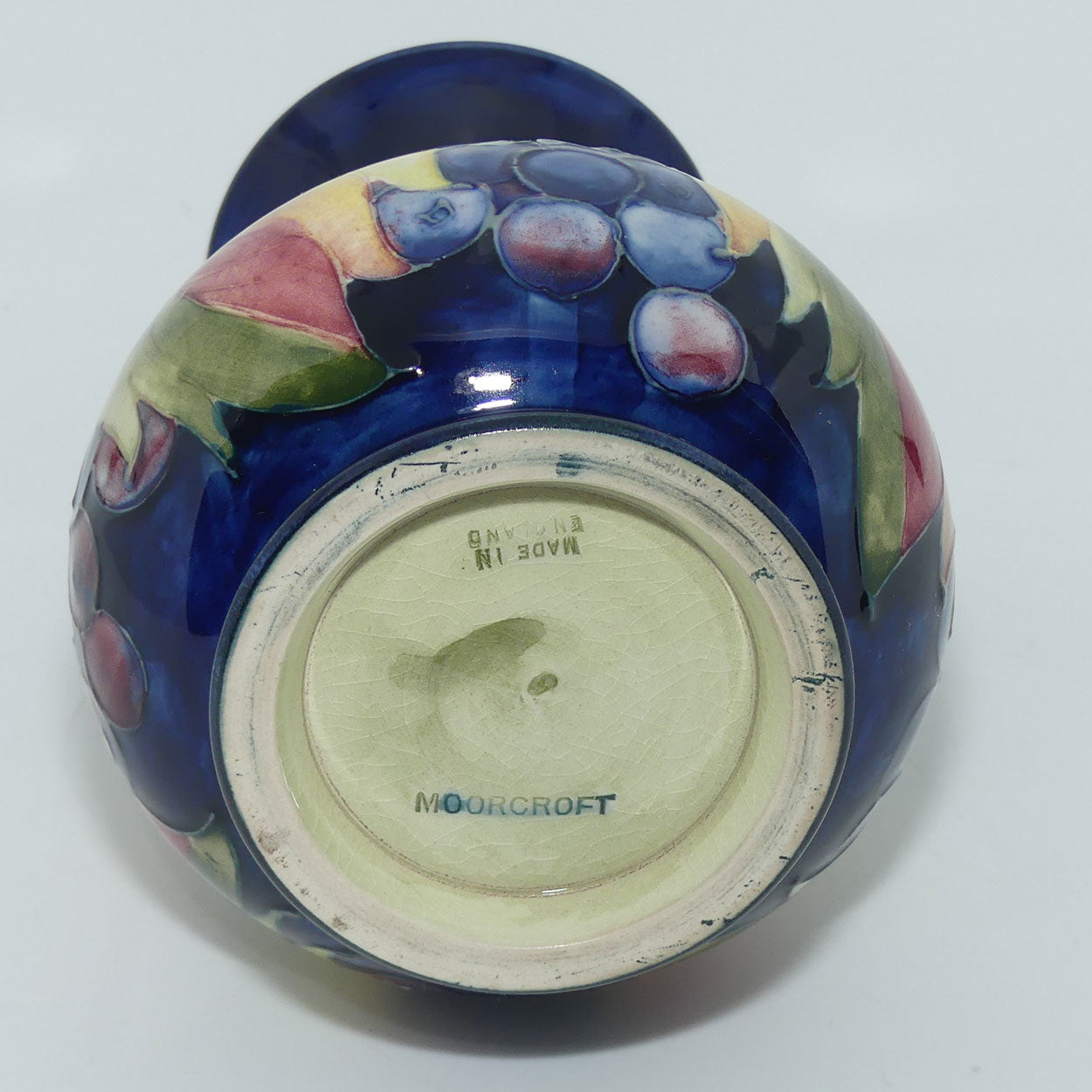 William Moorcroft Leaves and Fruit (Blue) flaired mouth vase