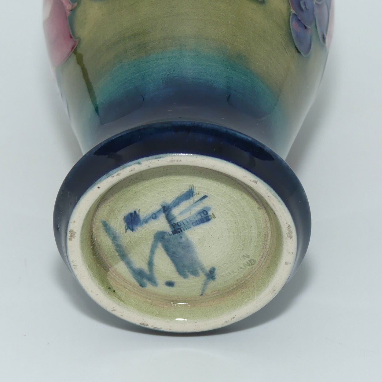 William Moorcroft Leaves  and Fruit (Green) slender vase