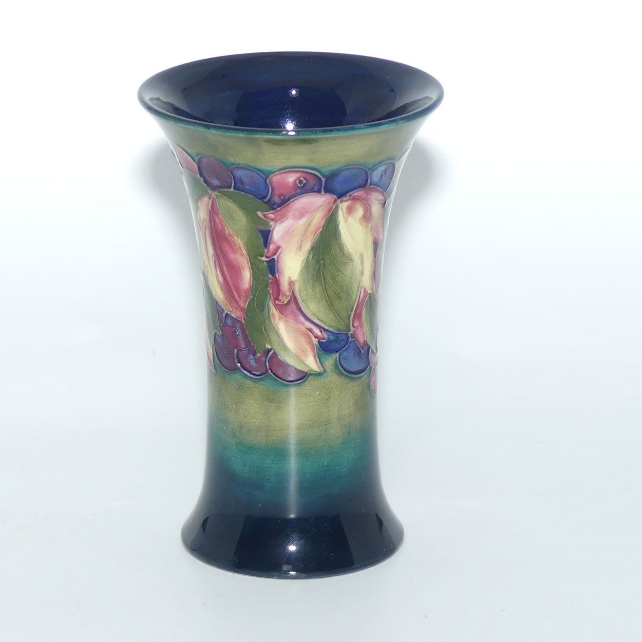 William Moorcroft Leaves and Fruit (Blue Green) trumpet vase