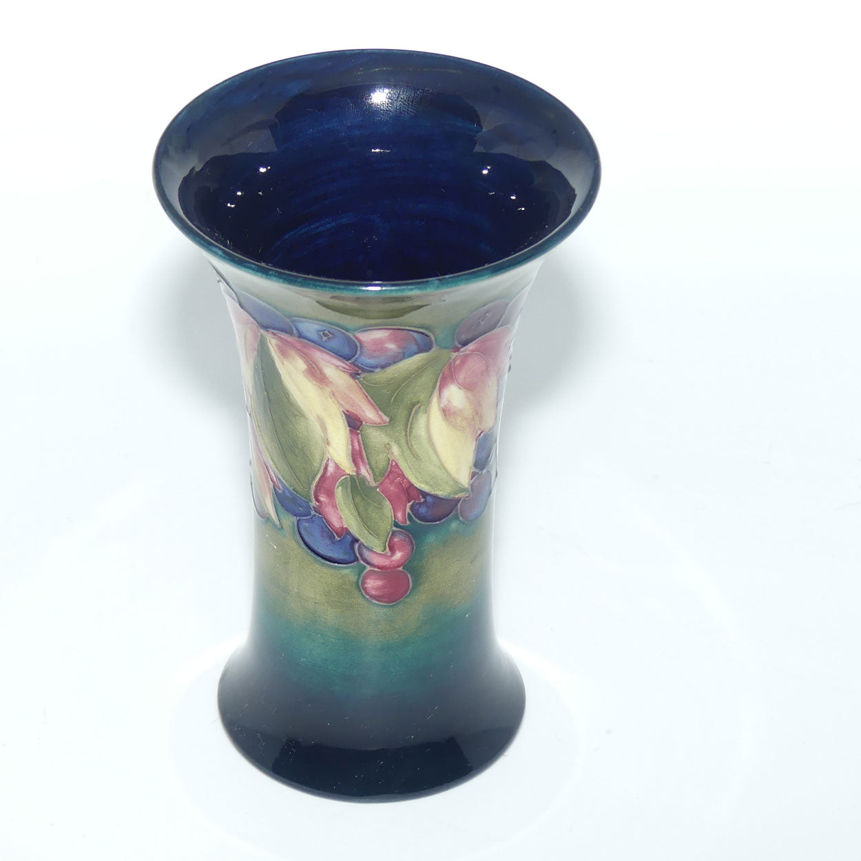 William Moorcroft Leaves and Fruit (Blue Green) trumpet vase