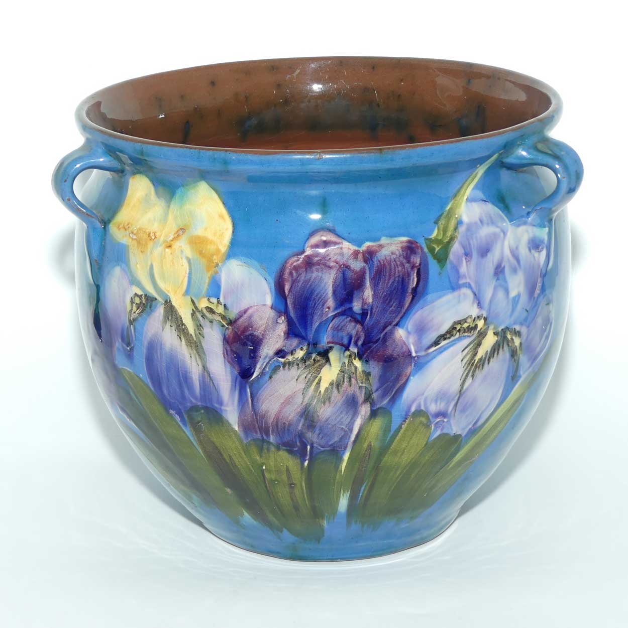 Lemon and Crute Torquay Faience Iris decor tri handle Jardiniere