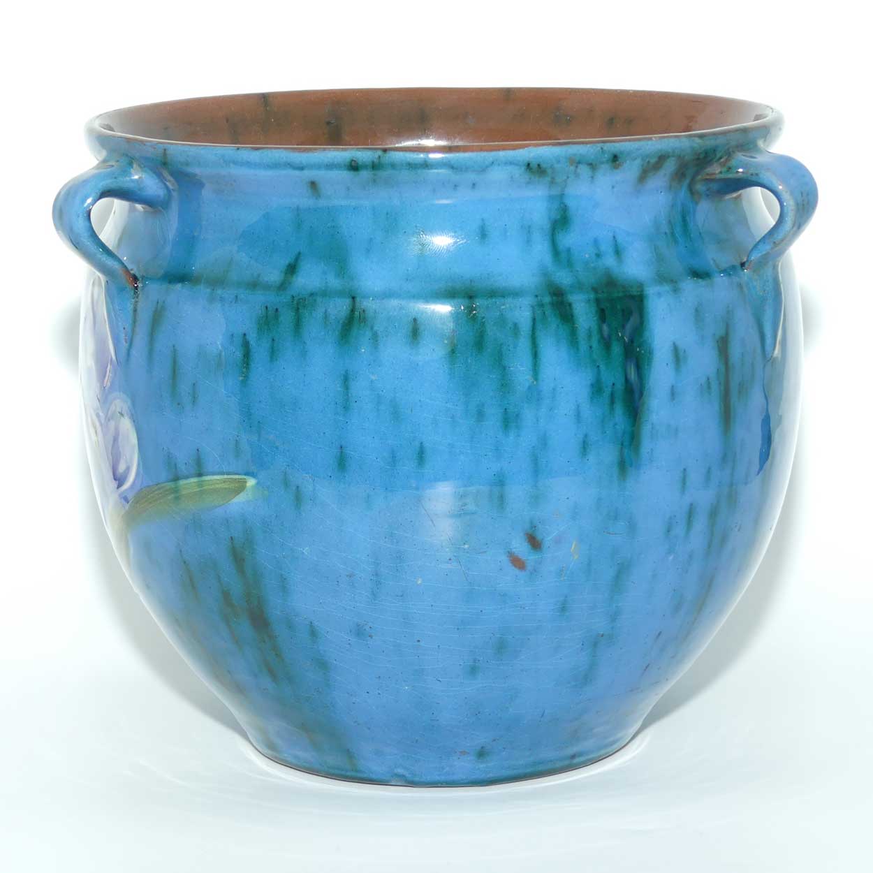 Lemon and Crute Torquay Faience Iris decor tri handle Jardiniere